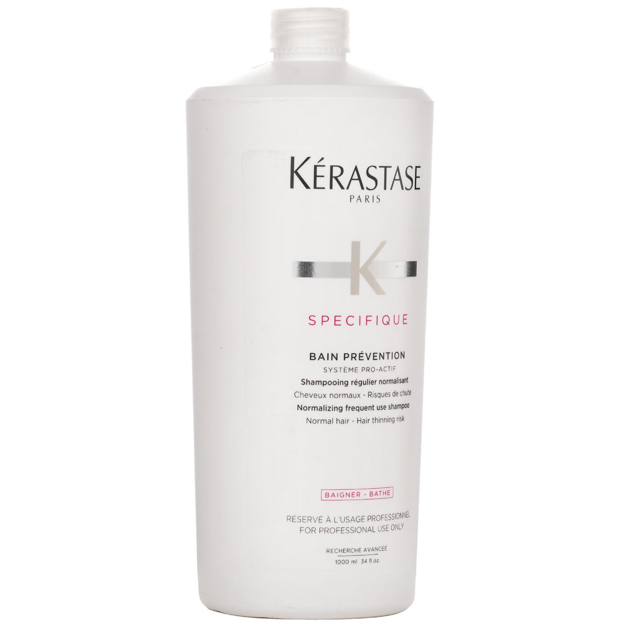 Kerastase Specifique Bain Prevention shampoo, 1000ml, revitalizes normal hair, combats thinning, soothes scalp, and enhances growth.