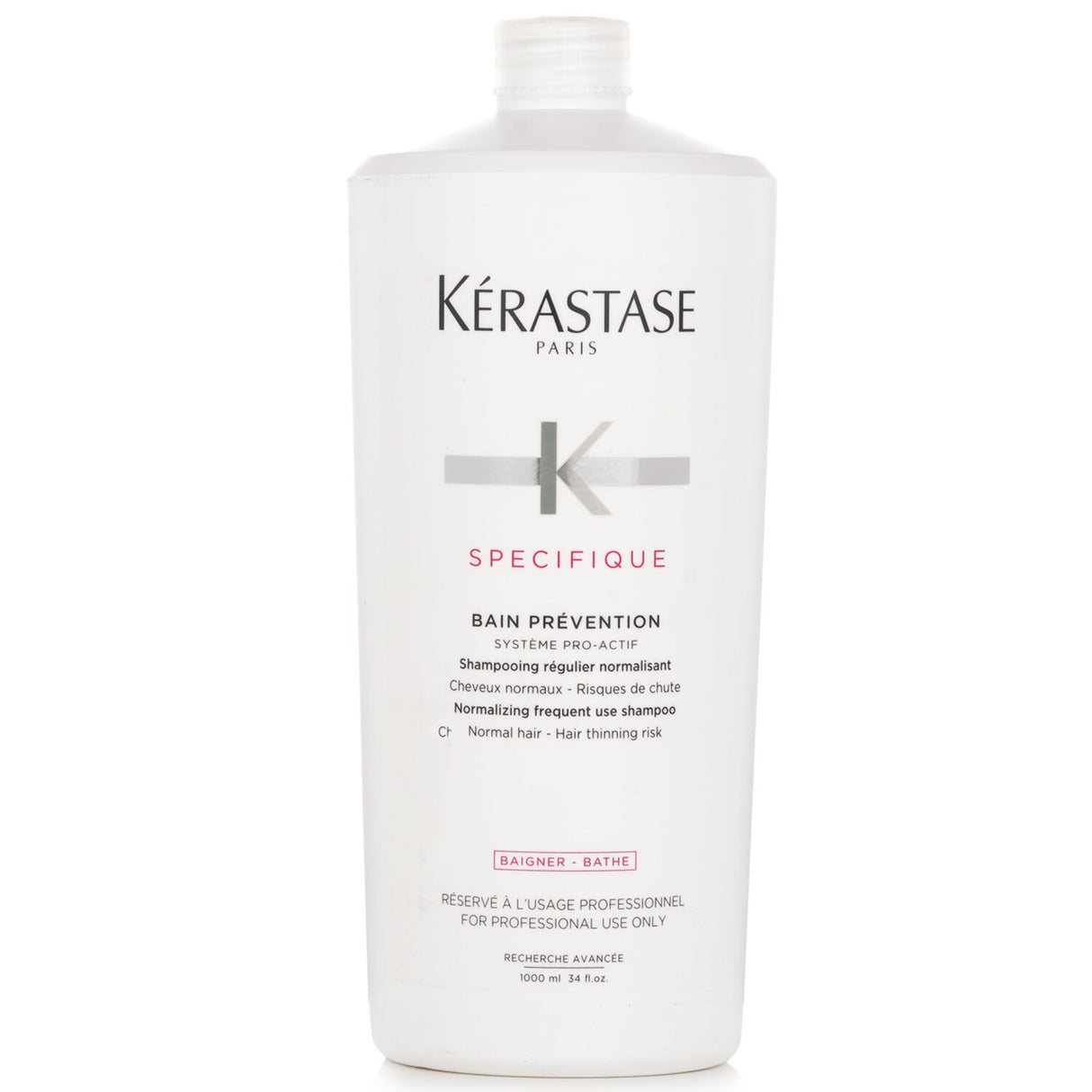 Kerastase Specifique Bain Prevention Shampoo 1000ml for normal hair, combats thinning, promotes scalp health, and enhances hair volume.