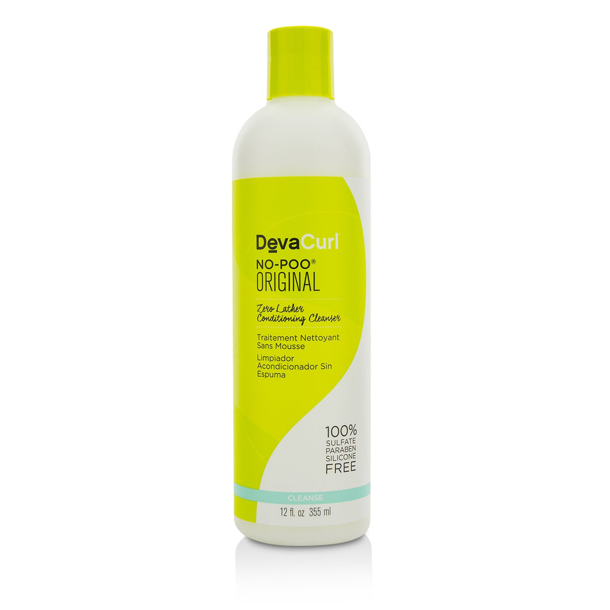 DevaCurl No-Poo Original: Zero lather cleanser for curly hair, enriched with grapeseed oil and a refreshing rose-mint scent.