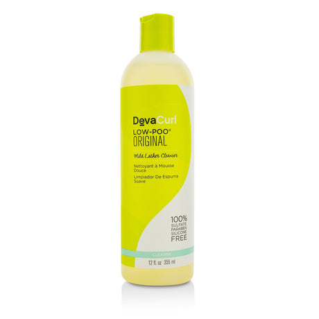 DevaCurl Low-Poo Original shampoo in 355ml for curly hair, featuring a mild lather and tropical scent for soft, bouncy curls.