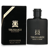 Trussardi Black Extreme Eau De Toilette Spray in a 50ml bottle, featuring a sophisticated woody leather scent for modern men.