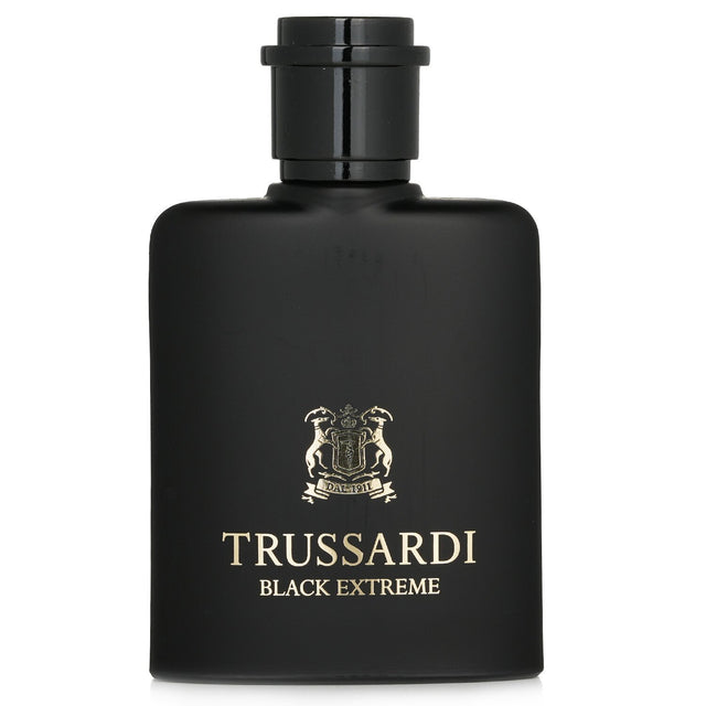 Trussardi Black Extreme Eau De Toilette Spray 50ml, a sophisticated woody leather fragrance with citrus and floral notes.