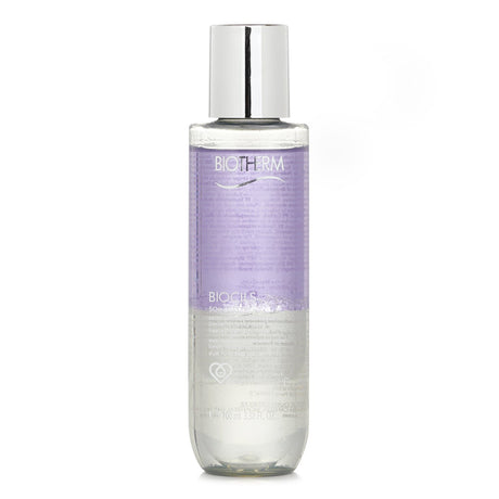 Gentle 100ml eye makeup remover by Biotherm, removing stubborn makeup while nourishing and reinforcing lashes.
