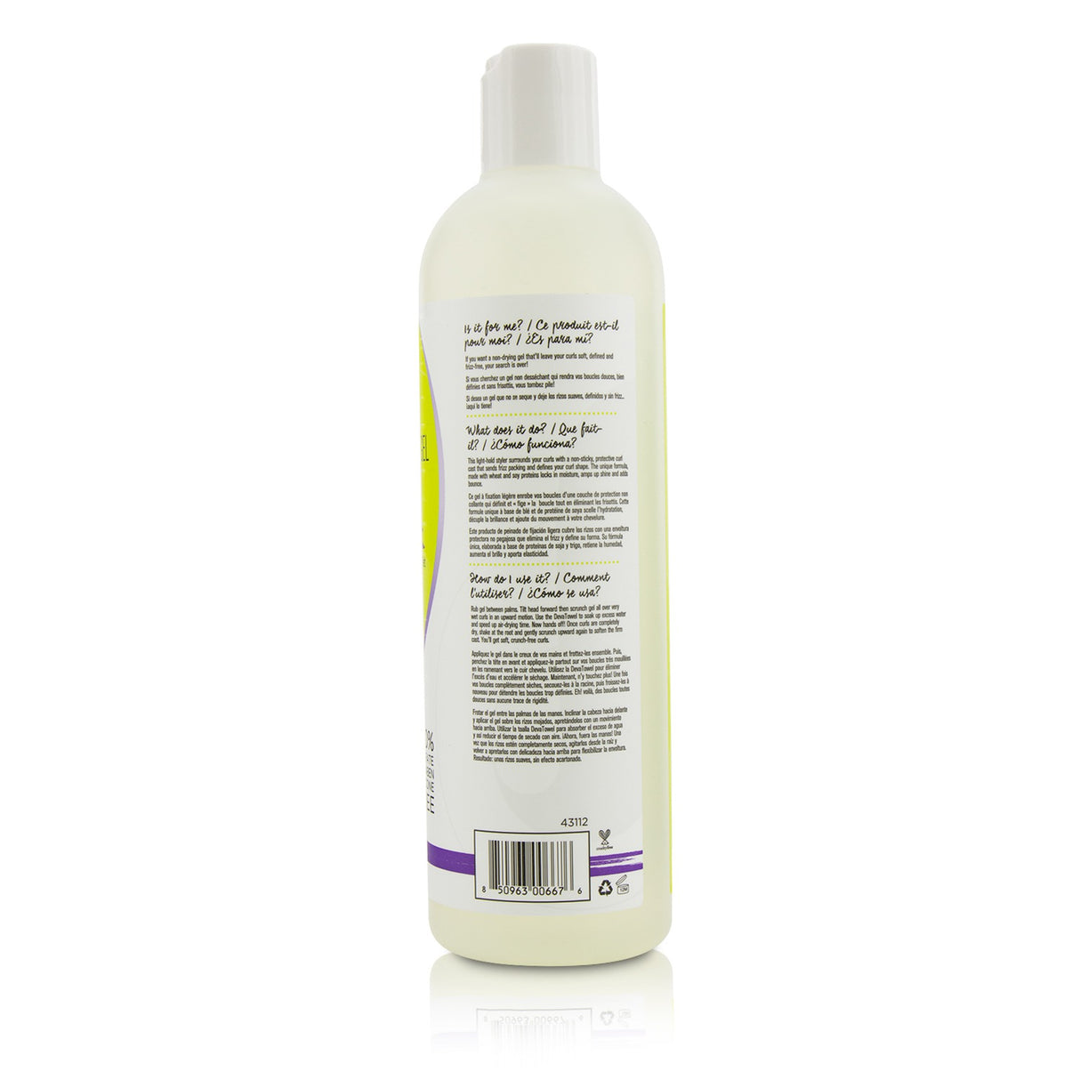 DevaCurl Light Defining Gel in 355ml, a no-crunch styler for soft, defined curls with tropical scent and moisture-locking agents.