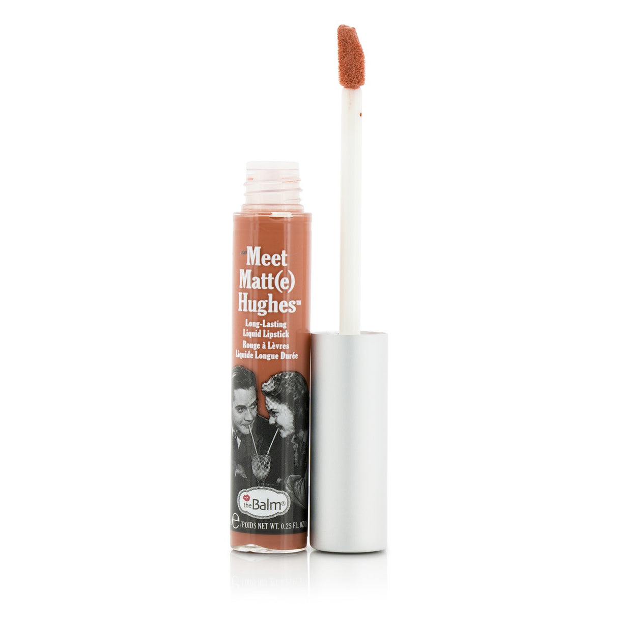 Long-lasting Doting liquid lipstick from TheBalm with a matte finish, vibrant color, and vanilla-mint flavor.