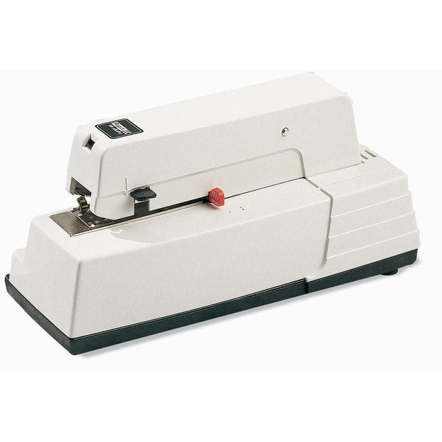 Compact electric stapler for 30 sheets, adjustable depth, fast operation, ideal for busy offices and versatile stapling options.