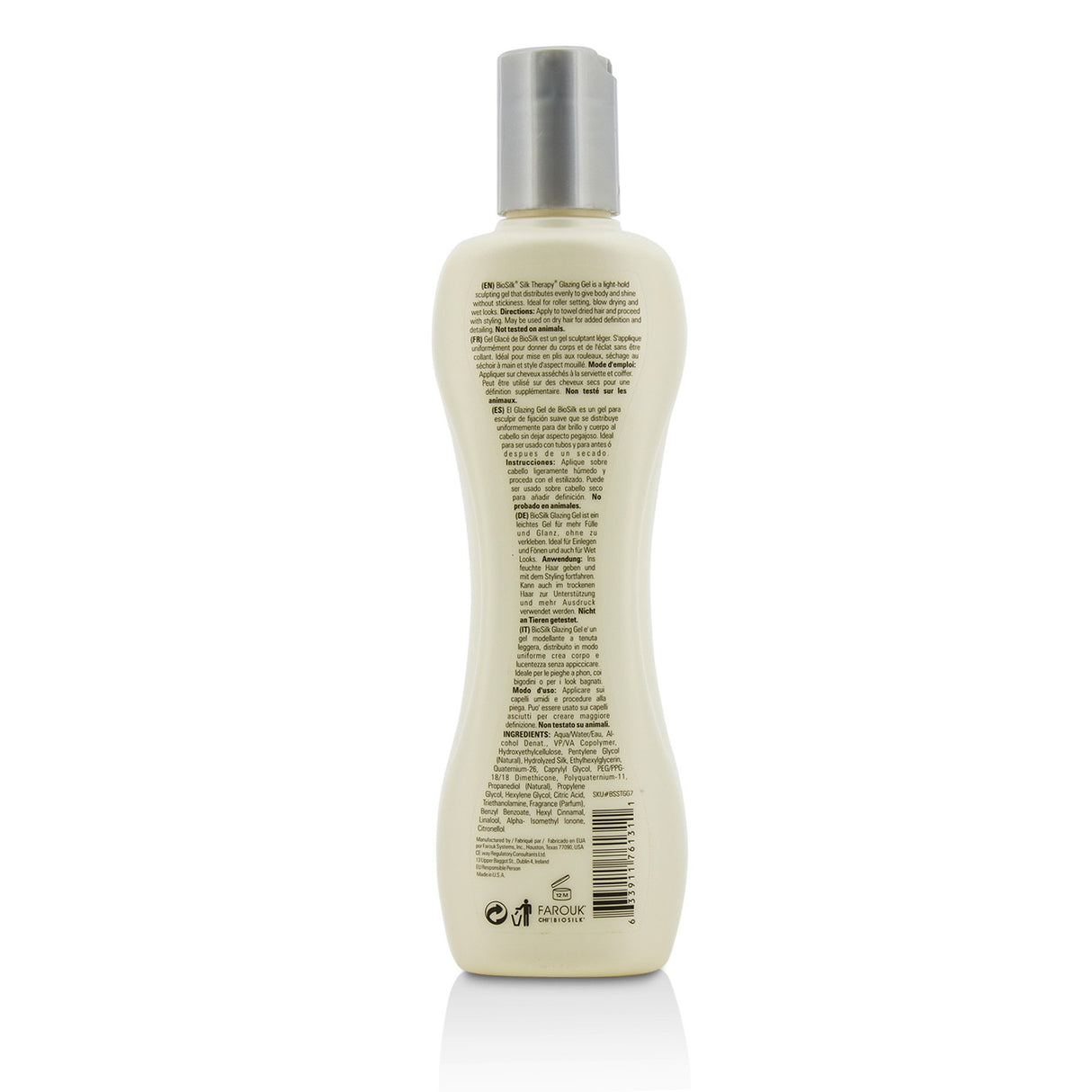 BioSilk Silk Therapy Glazing Gel in a clear bottle, 207ml, provides light hold, shine, and body for effortless hairstyling.