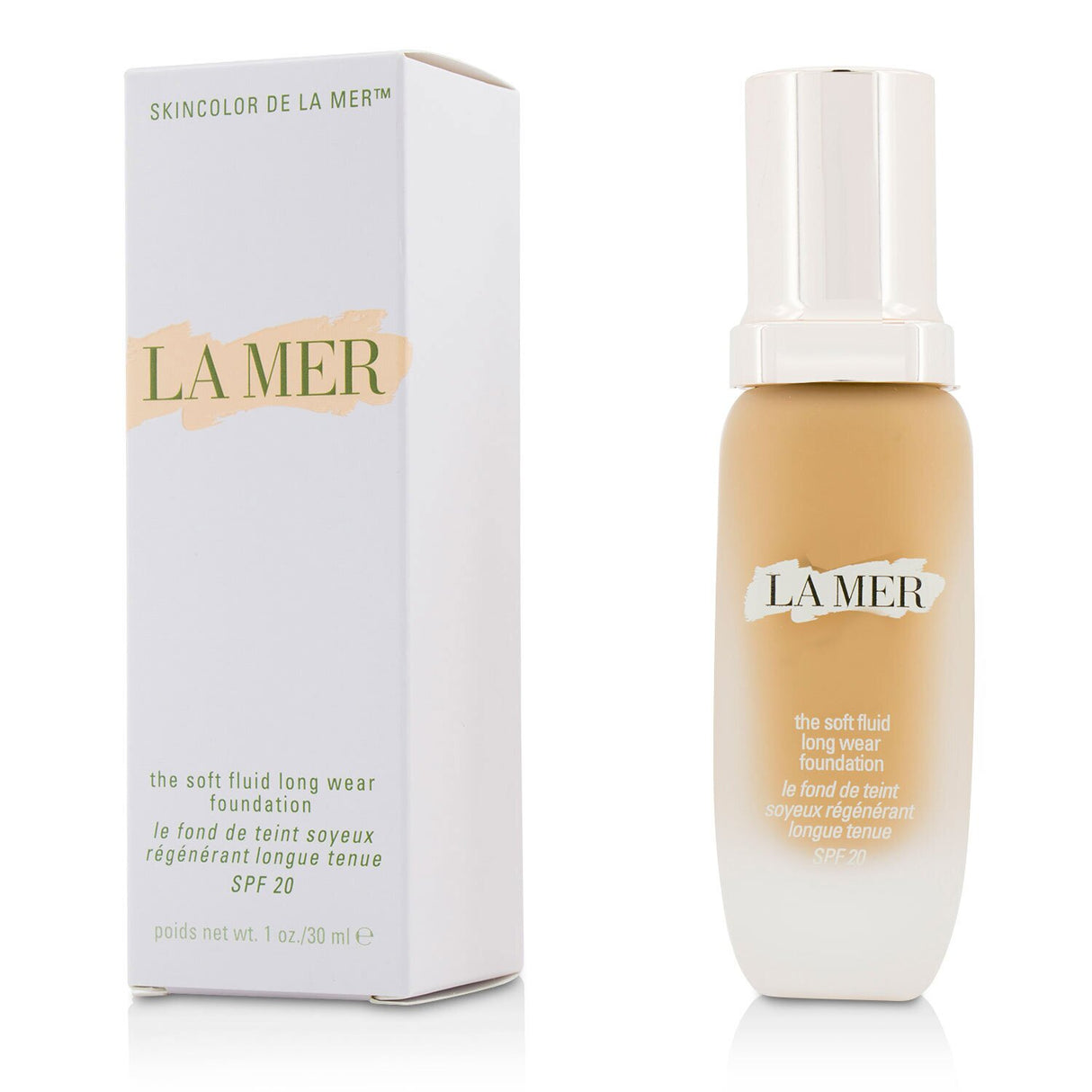 La Mer Soft Fluid Long Wear Foundation SPF 20 #32/310 Beige, a lightweight, nourishing liquid for a radiant, flawless complexion.