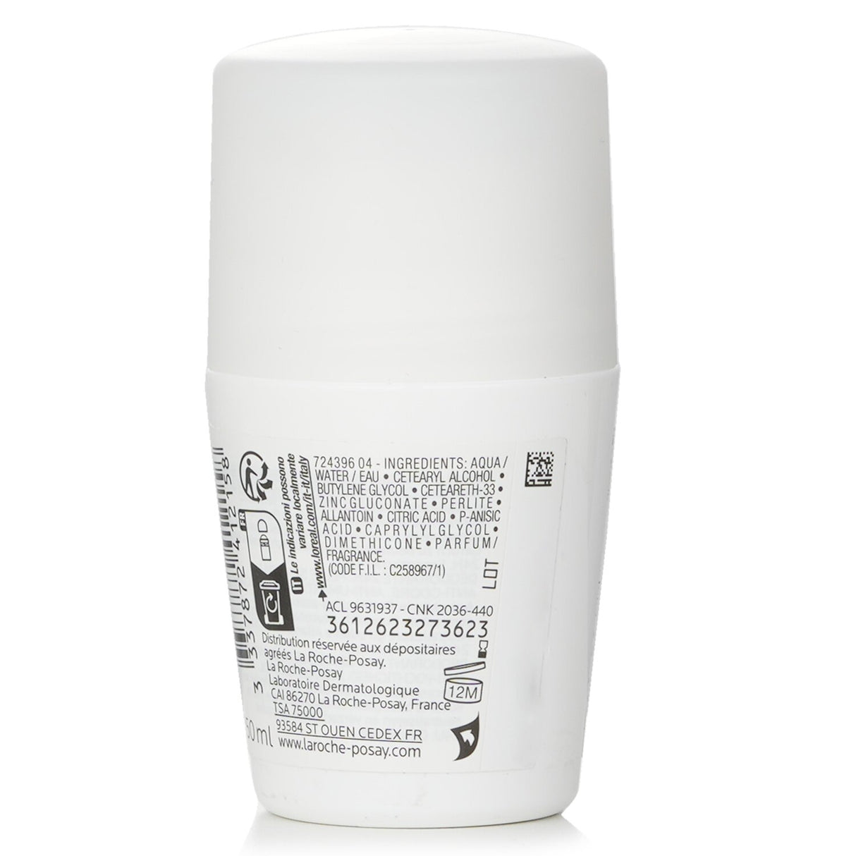 La Roche-Posay 24HR deodorant roll-on for sensitive skin, neutralizes odor, fights humidity, and soothes with allantoin.