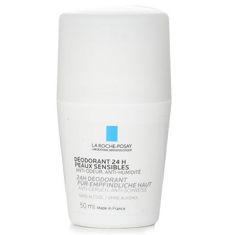 La Roche Posay 24HR Deodorant Roll-On for sensitive skin, odor-neutralizing, anti-humidity, alcohol-free, with soothing Allantoin.