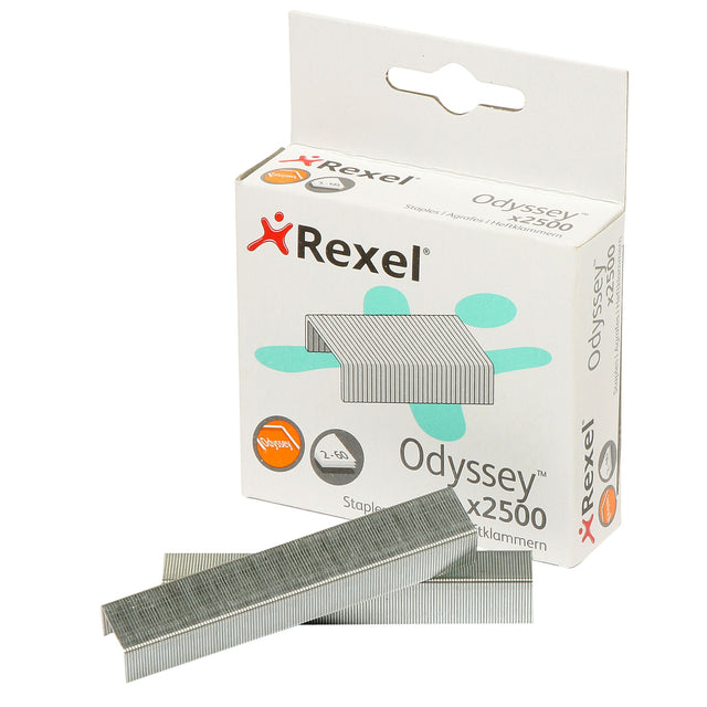 High-quality Rexel Odyssey staples made from steel for precise, trouble-free stapling of up to 60 sheets.