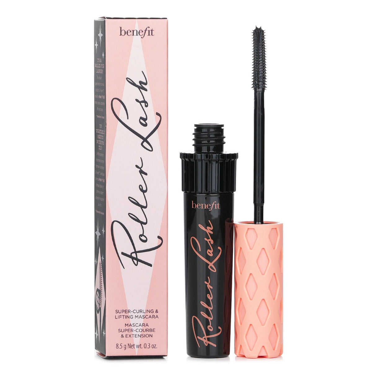 Benefit Roller Lash mascara in Black for lifted, curled lashes with a water-resistant formula and unique Hook 'n' Roll brush.