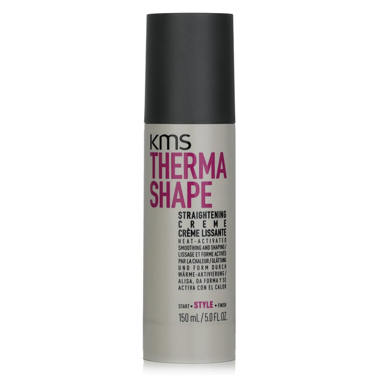 KMS California Therma Shape Straightening Creme for transforming curly hair to sleek, straight styles with heat protection.