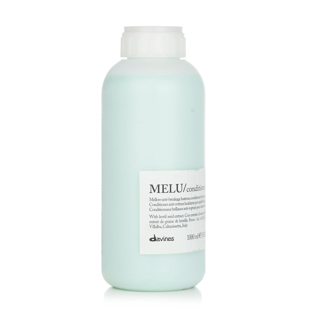 Davines Melu Conditioner in 1000ml for long, damaged hair; nourishes, hydrates, and repairs while adding volume.