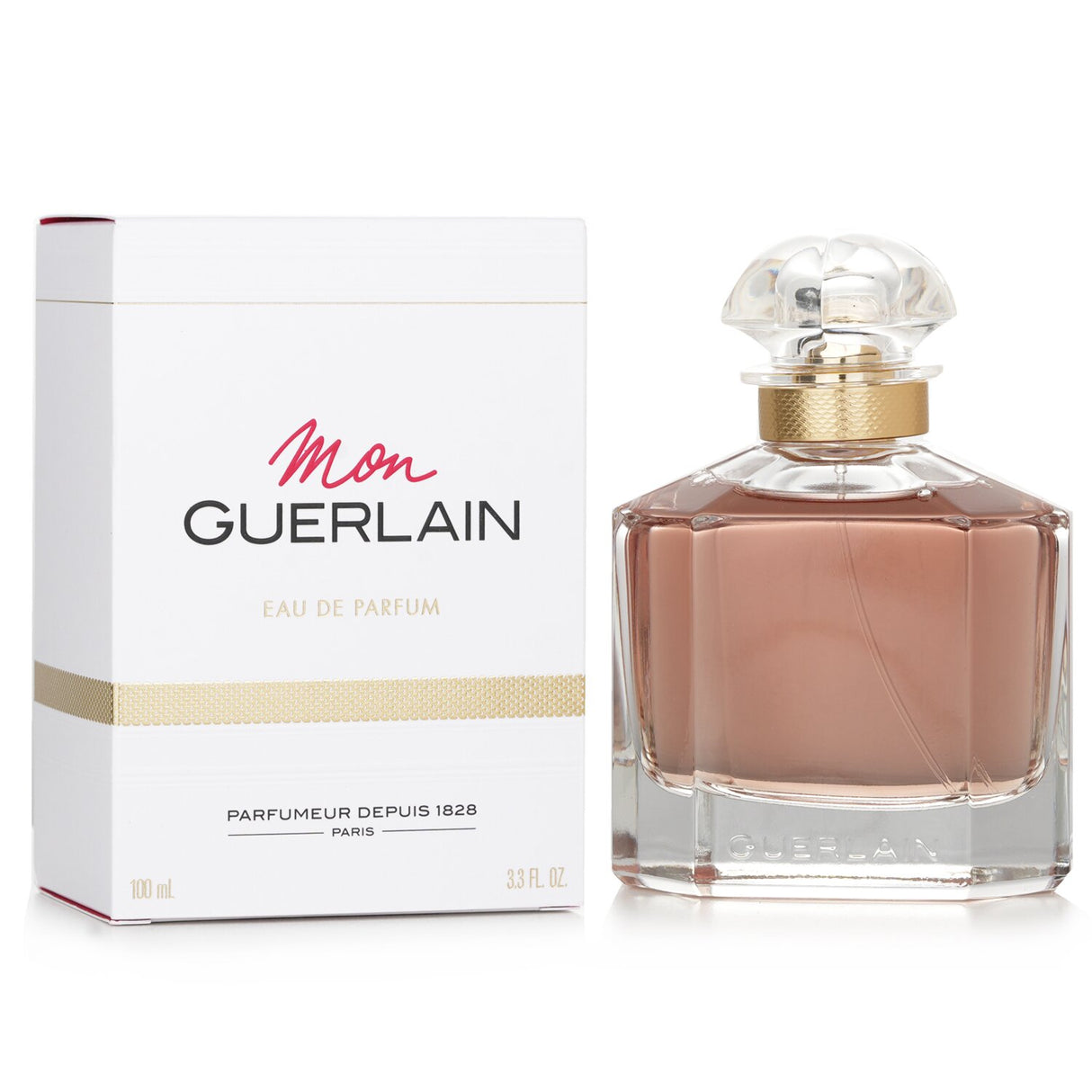 Guerlain Mon Guerlain Eau De Parfum Spray 100ml, an enchanting oriental woody fragrance for modern women, features floral and warm notes.