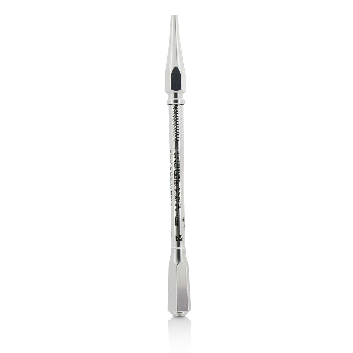 Ultra-fine brow pencil in #2 Light for natural, defined brows; waterproof, 12-hour wear with built-in spoolie brush.