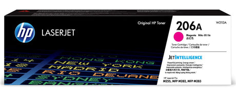 HP 206A Magenta Toner cartridge for vibrant prints, compatible with select LaserJet models, yielding up to 1,250 pages.