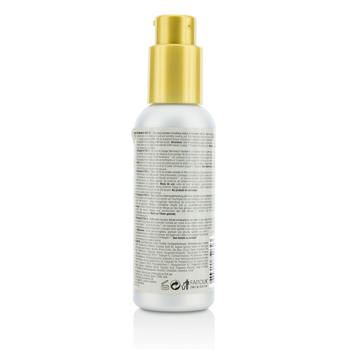 CHI Keratin K-Trix 5 smoothing treatment infuses hair with proteins for sleek, frizz-free styles lasting up to five days.