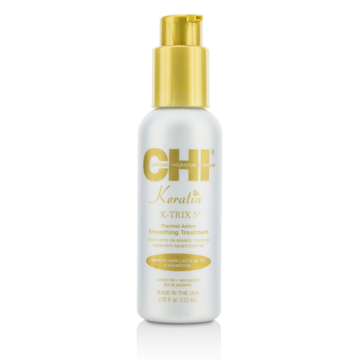 CHI Keratin K-Trix 5 Thermal Active Smoothing Treatment in 115ml, enhances styling for sleek, frizz-free, and hydrated hair.