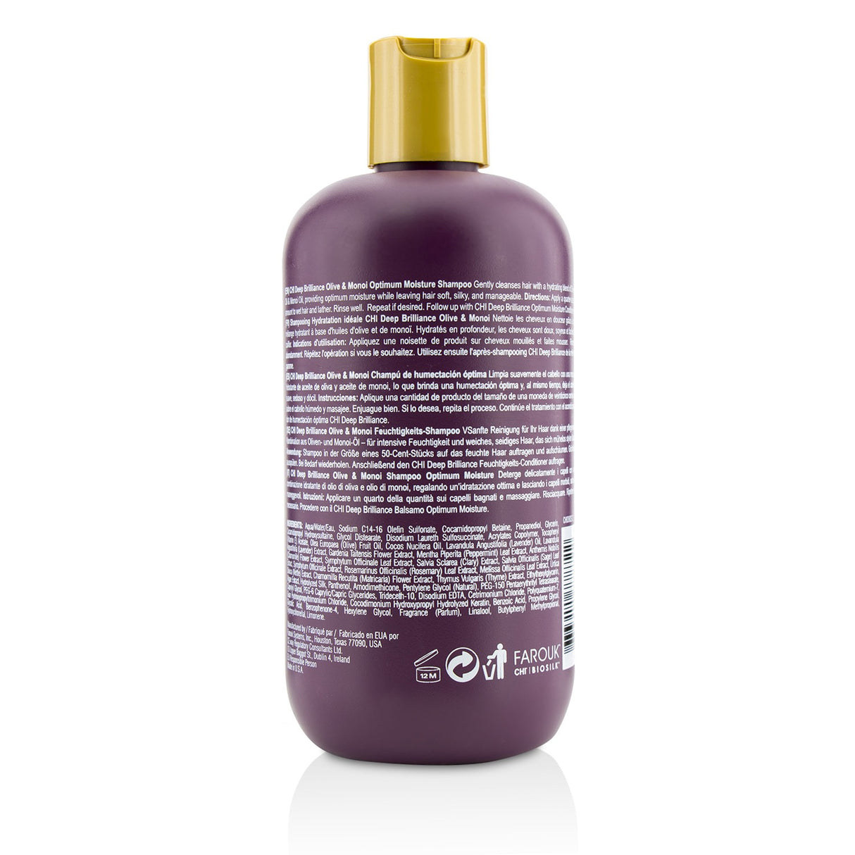 Nourishing CHI Deep Brilliance shampoo with Olive & Monoi oils, promoting hydration and repair for fine, treated hair.