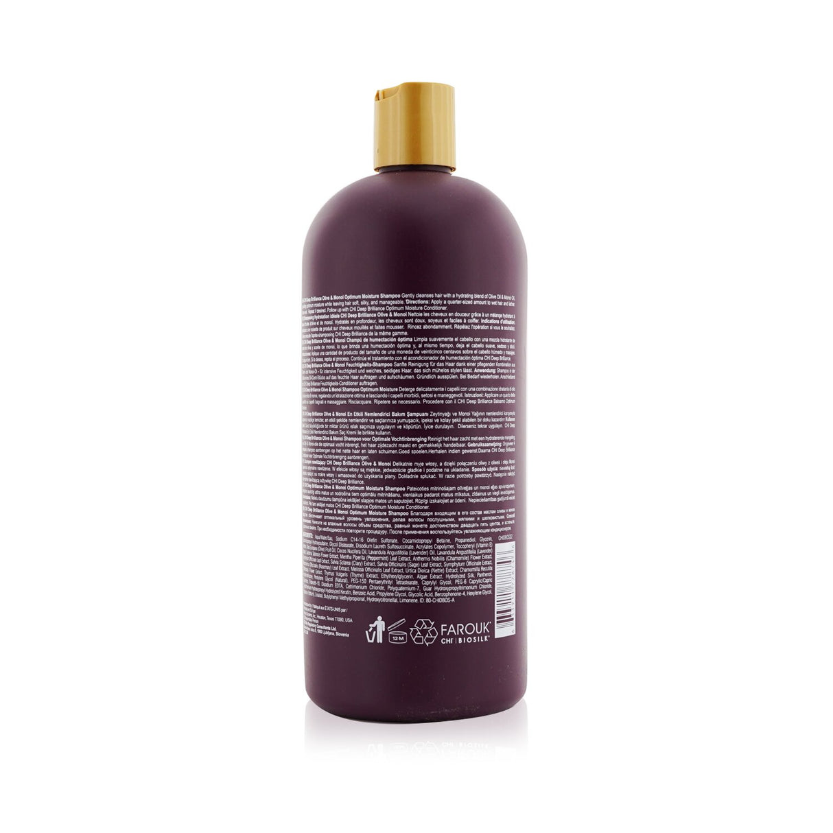 Moisturizing shampoo with Olive & Monoi oils for soft, vibrant, and healthy hair; ideal for all hair types.