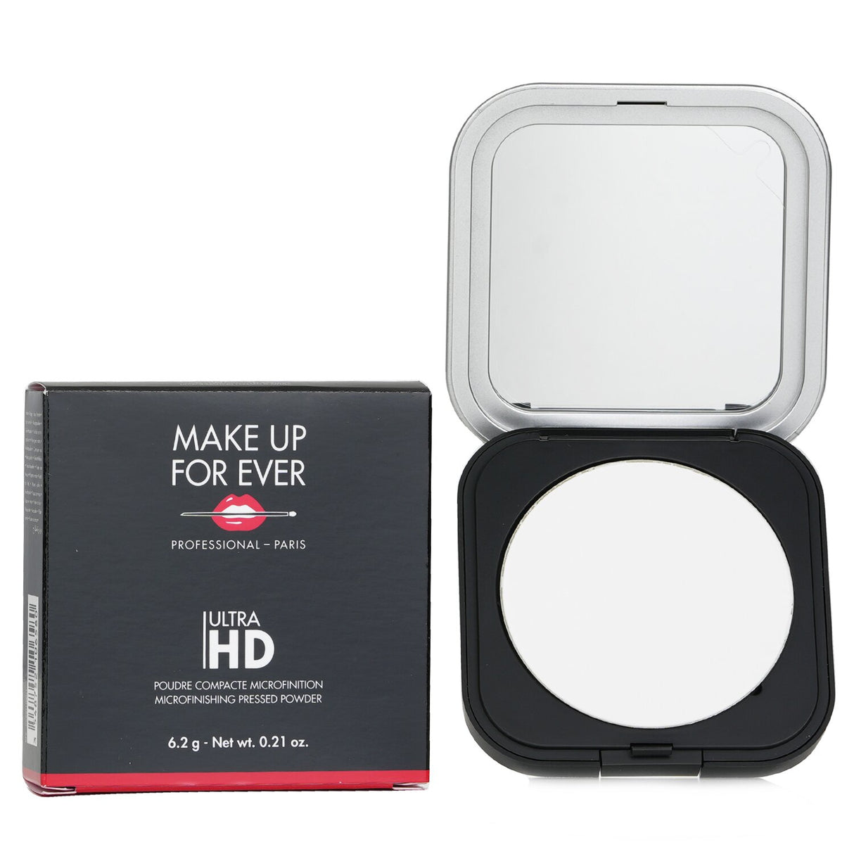 Ultra HD Microfinishing Pressed Powder in #01, translucent, offers ultra-blurring finish for flawless, matte looks.