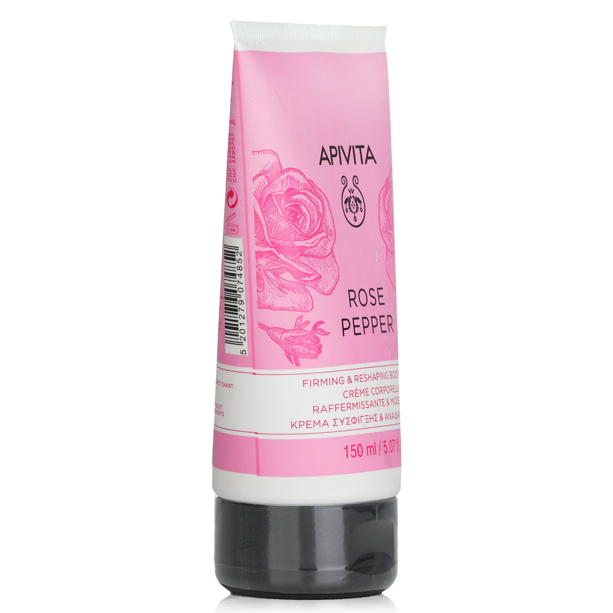 Apivita Rose Pepper Firming Body Cream in a 150ml jar, enhances skin firmness and tones with natural ingredients.