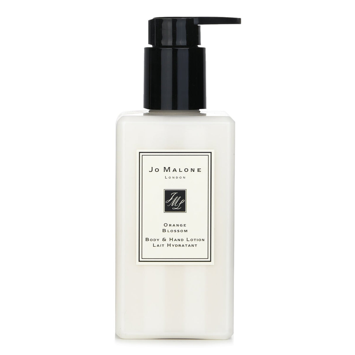 Luxurious Jo Malone Orange Blossom Body & Hand Lotion (250ml) with pump, nourishing skin with refreshing citrus fragrance.