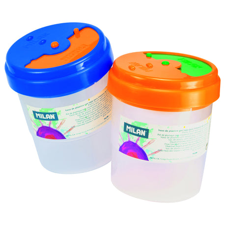 Milan Paint Pot with slide lid in assorted colors, ideal for storing and mixing paints, with a transparent body for visibility.