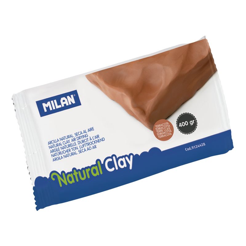 Milan Air Dry Natural Modelling Clay in terracotta, 400gm, ideal for sculpting, non-toxic, and paintable with acrylic or poster paint.