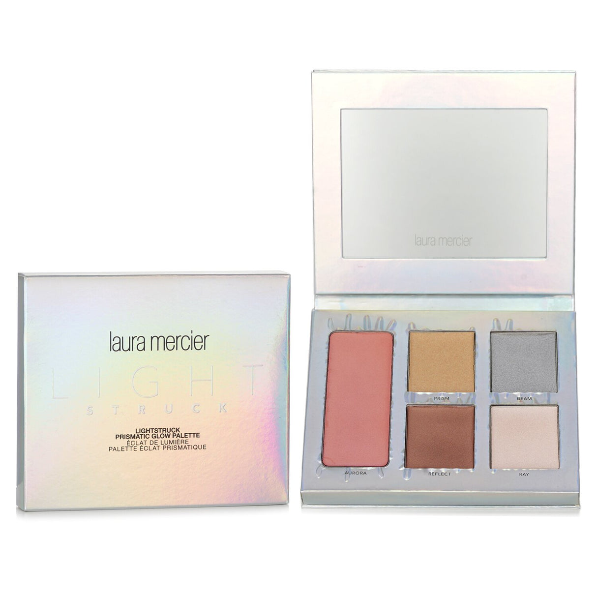 Laura Mercier Lightstruck Prismatic Glow Palette with five blendable highlighter shades for a radiant, prismatic glow.