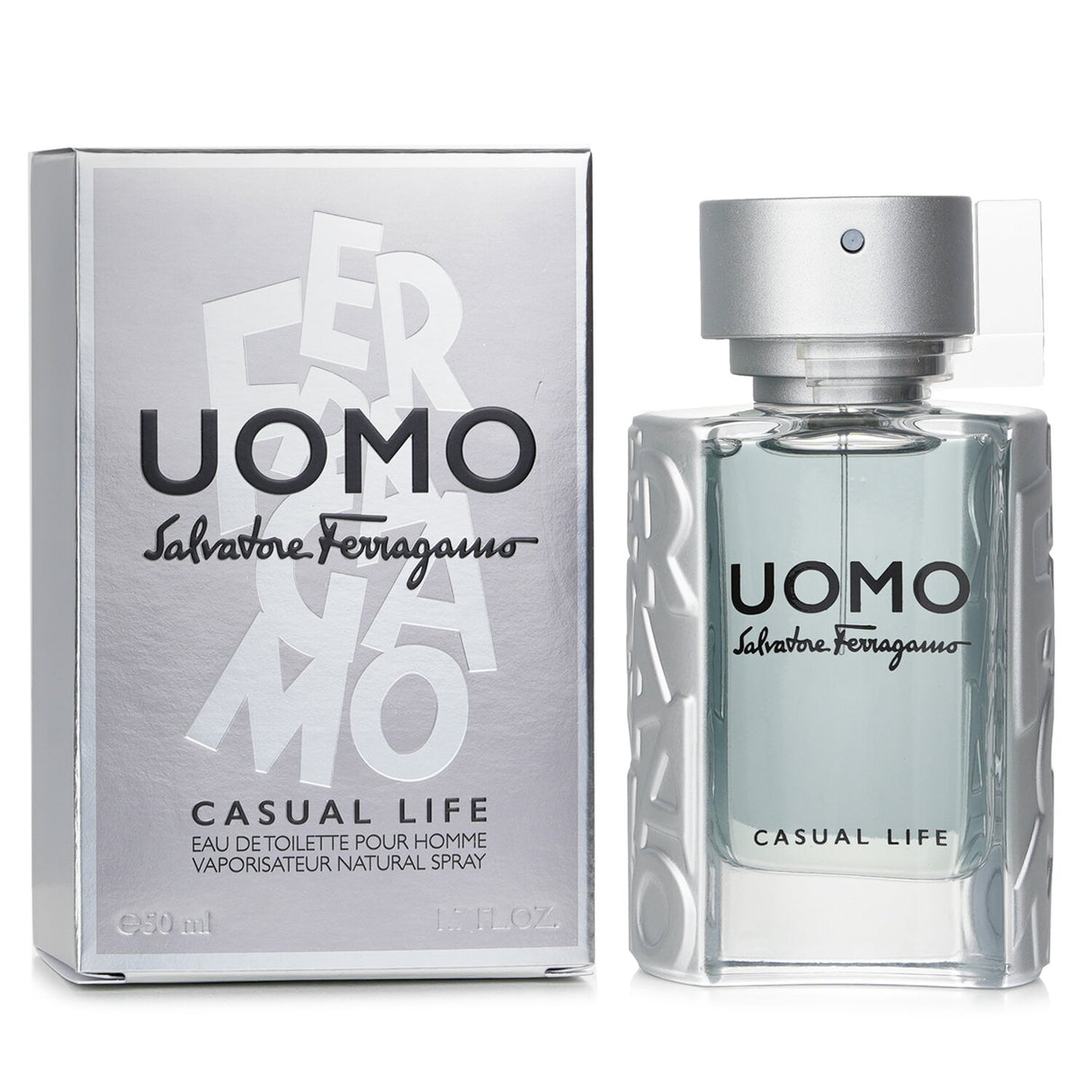 Salvatore Ferragamo Uomo Casual Life 50ml perfume with vibrant notes of lemon and coffee, perfect for confident modern men.