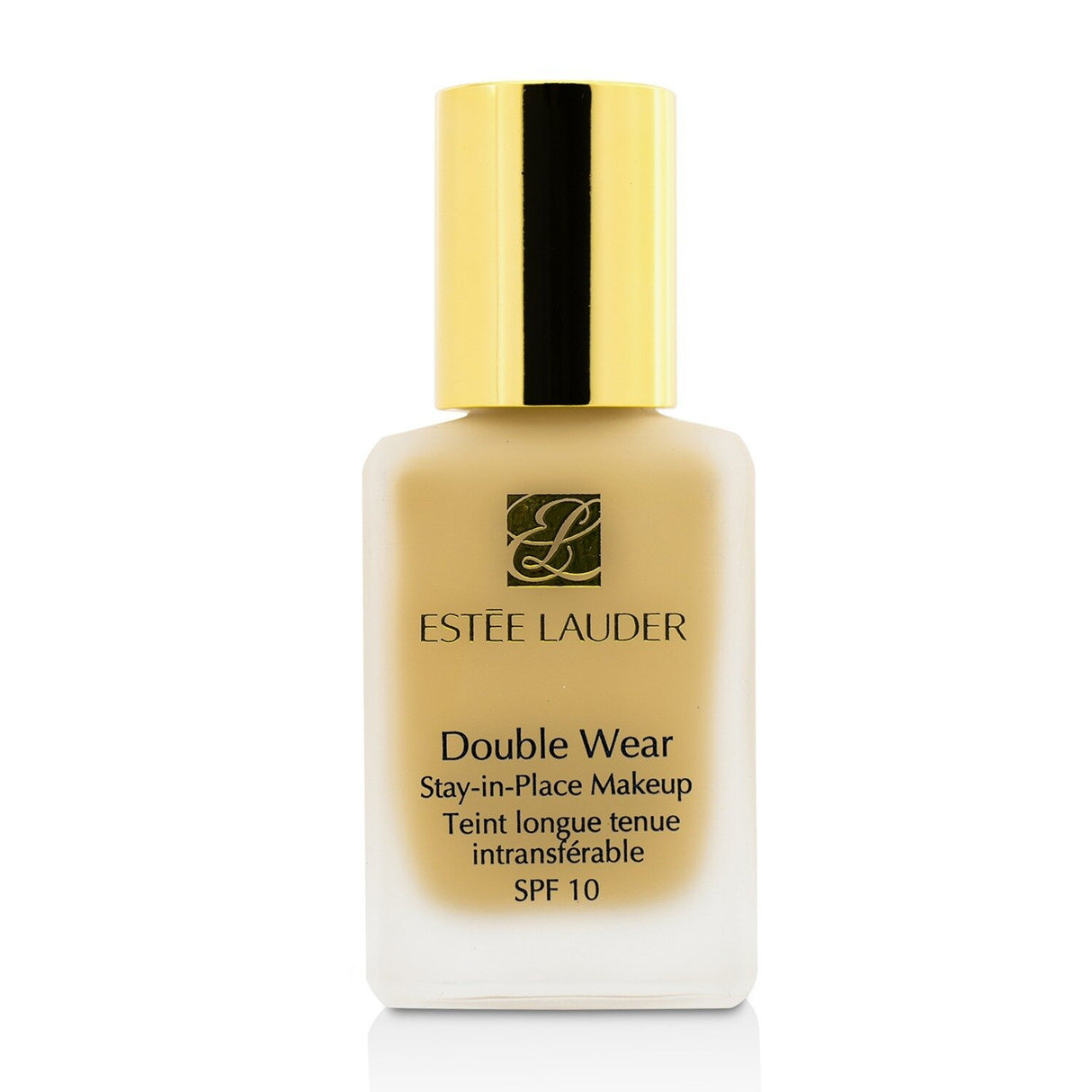 Estee Lauder Double Wear foundation in No. 82 Warm Vanilla, offering medium coverage, SPF 10, and a semi-matte finish.