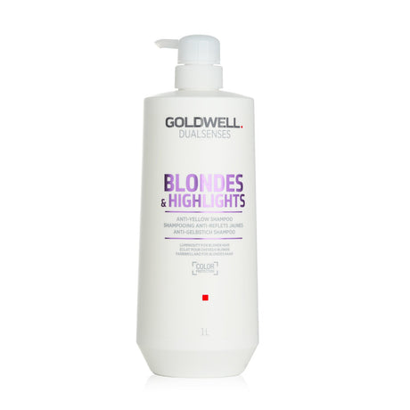 Goldwell Anti-Yellow Shampoo for blonde hair, 1000ml, removes yellow tones, nourishes, and maintains vibrant color.