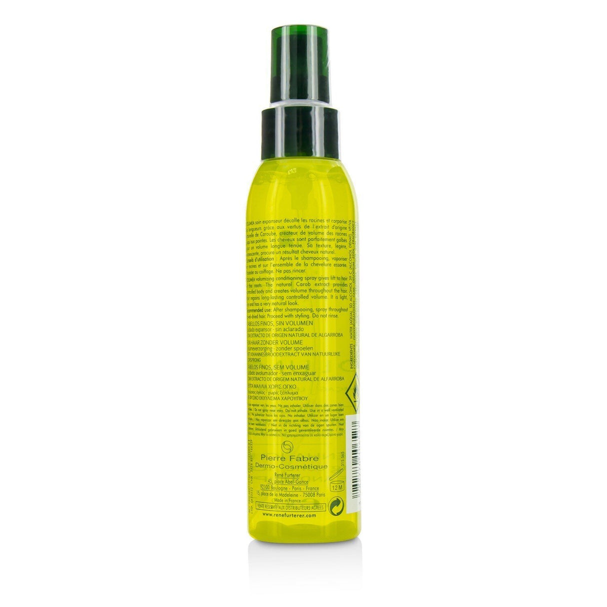 Volumizing conditioning spray for fine hair, enhances manageability with Carob extract and detangles without rinsing.