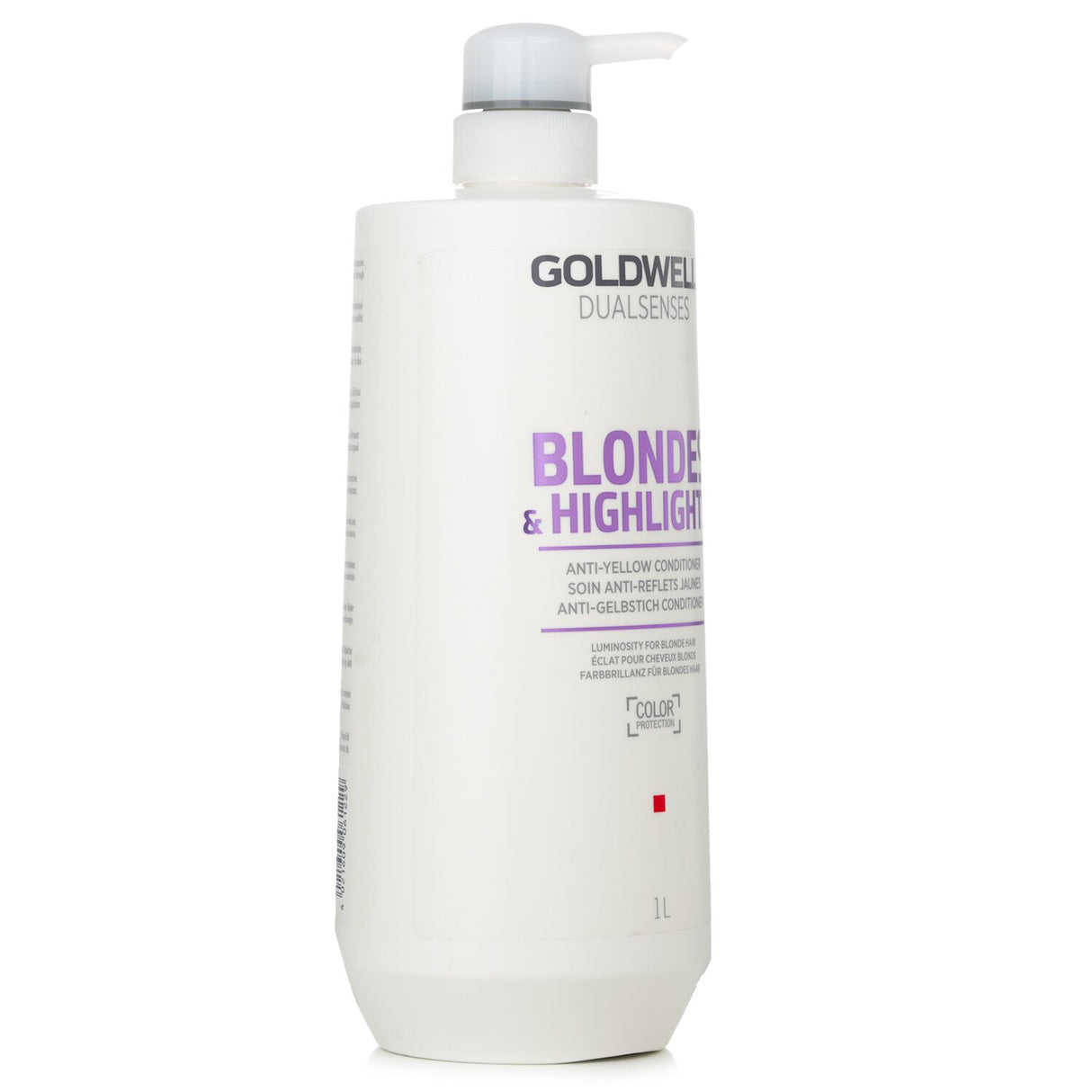 Golden conditioner for blonde hair, enhances luminosity, reduces yellow tones, and deeply nourishes with FadeStopFormula.