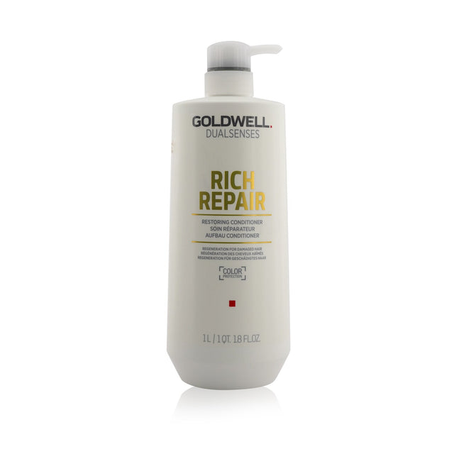 Goldwell Dual Senses Rich Repair Conditioner for damaged hair, featuring Intra Lipid Complex for softness and color protection.