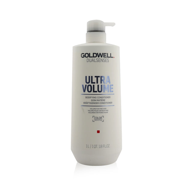 Goldwell Dual Senses Ultra Volume Conditioner for fine hair, 1000ml, offers volume, detangling, and a refreshing fruit scent.