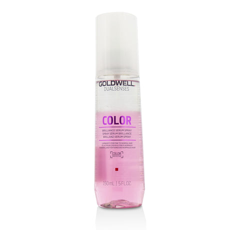 Goldwell Dual Senses Color Brilliance Serum Spray for fine to normal hair enhances vibrancy, protects color, and adds shine.