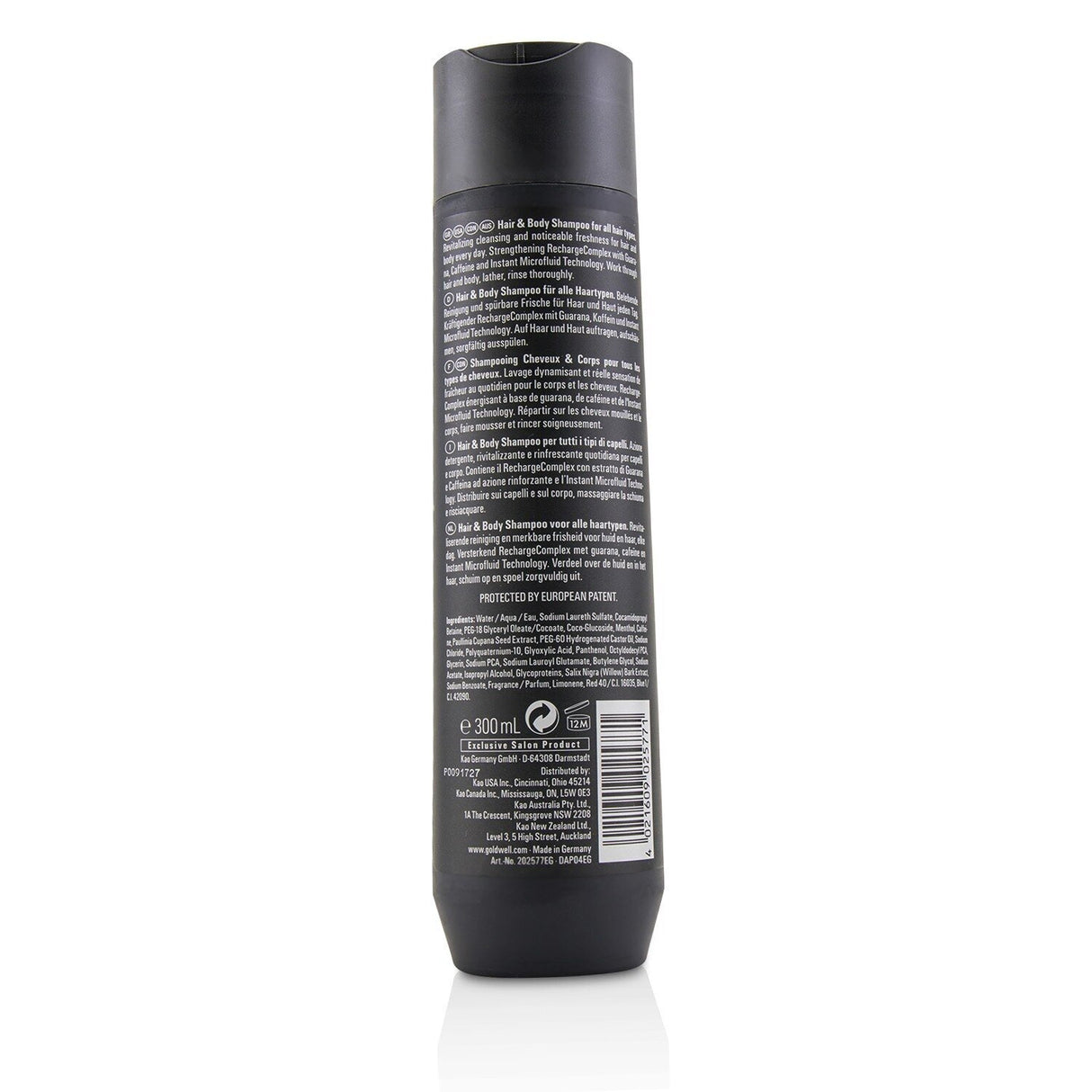 Goldwell Dual Senses Men Hair & Body Shampoo in 300ml bottle, revitalizing 2-in-1 cleanser with Guarana Caffeine Complex.