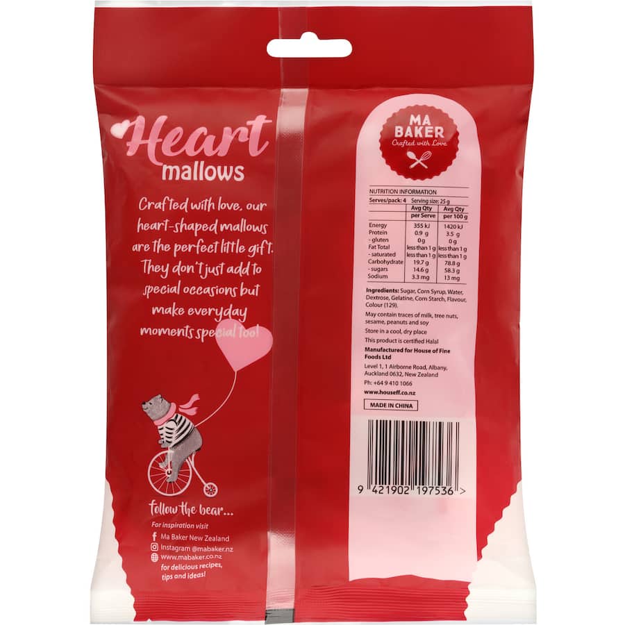 Ma Baker Marshmallows Heart Mallows Bag 100g