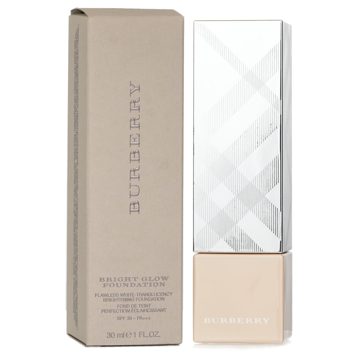 Burberry Bright Glow Flawless Foundation SPF 30 No. 32 Honey, offering seamless coverage and skincare benefits for radiant skin.