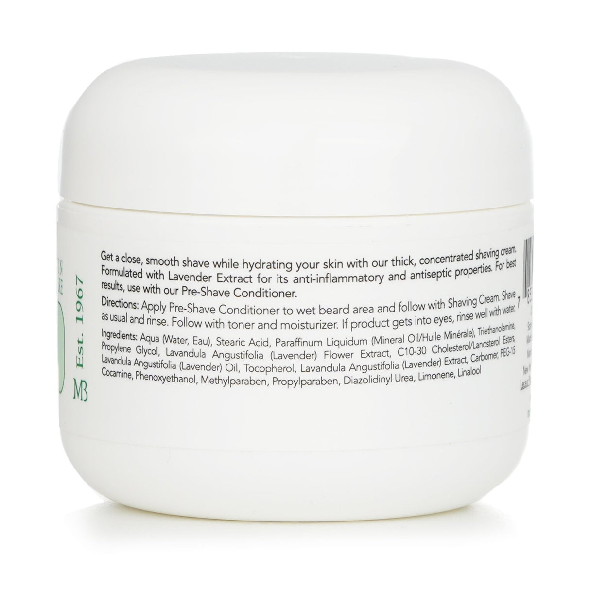 Thick, non-foaming shaving cream for men, infused with Lavender for hydration and skin comfort during shaving.