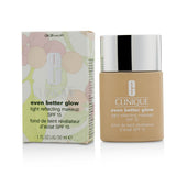 Clinique Even Better Glow foundation in # CN 28 Ivory, offers hydration, SPF 15 protection, and a luminous, dewy finish.