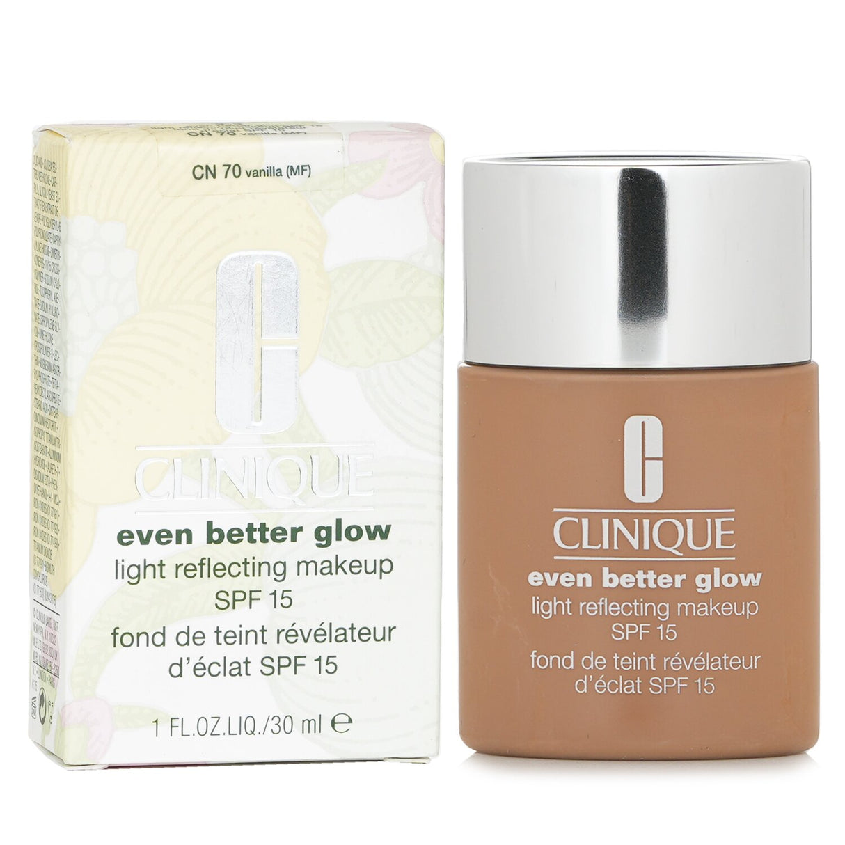 Clinique Even Better Glow Makeup SPF 15 in CN 70 Vanilla, an oil-free formula for a radiant, flawless complexion.