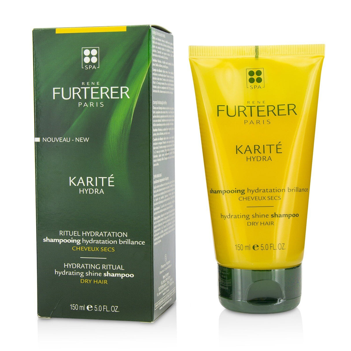 Rene Furterer Karite Hydra Shampoo for dry hair, featuring shea oil for hydration and shine in a creamy, gentle lather.