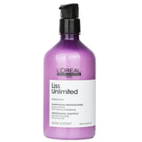 L'Oreal Liss Unlimited Smoothing Shampoo in a 500ml bottle, designed to tame frizz and enhance shine for rebellious hair.