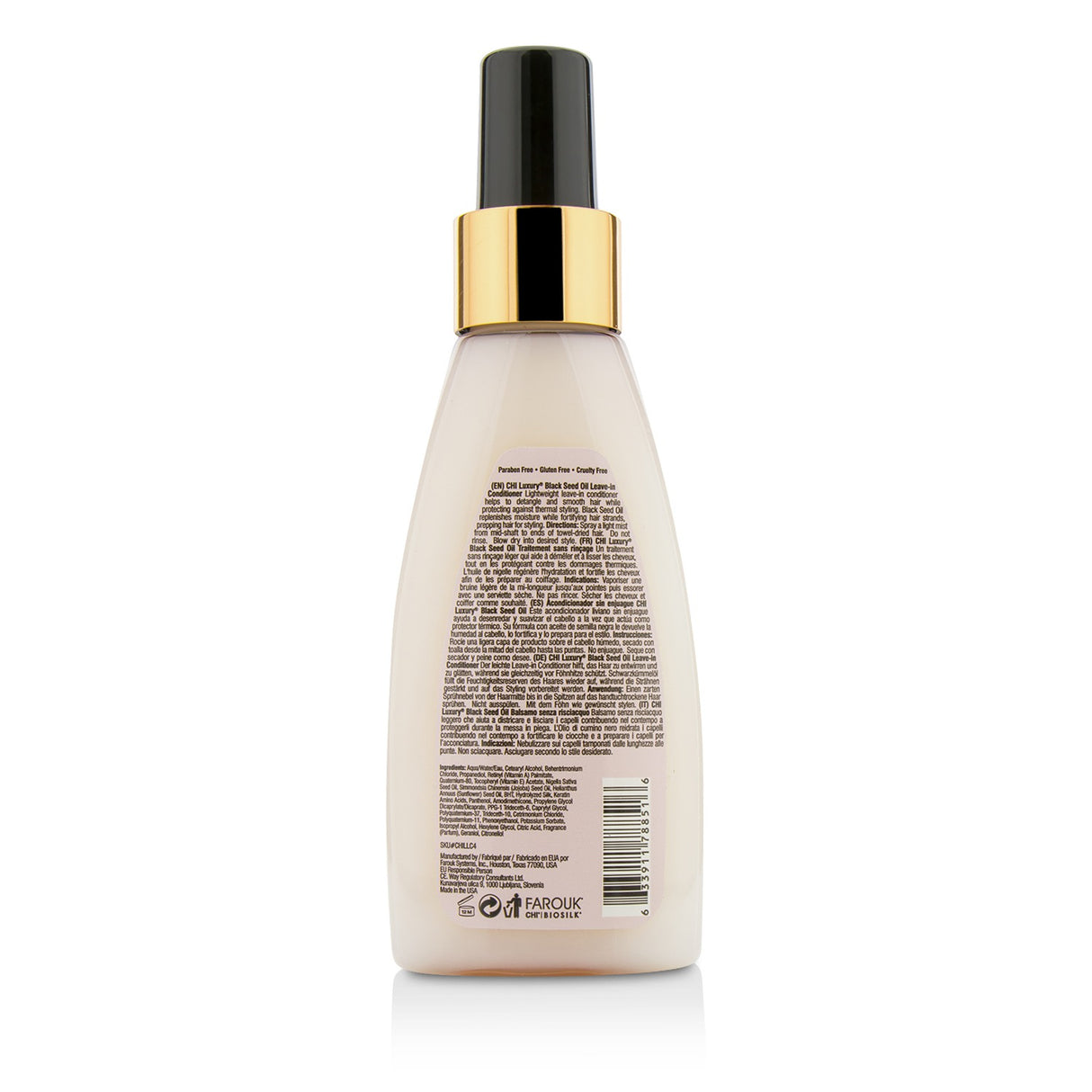 Lightweight leave-in conditioner with Black Seed Oil, protects hair from heat, controls frizz, and ensures smooth, shiny strands.