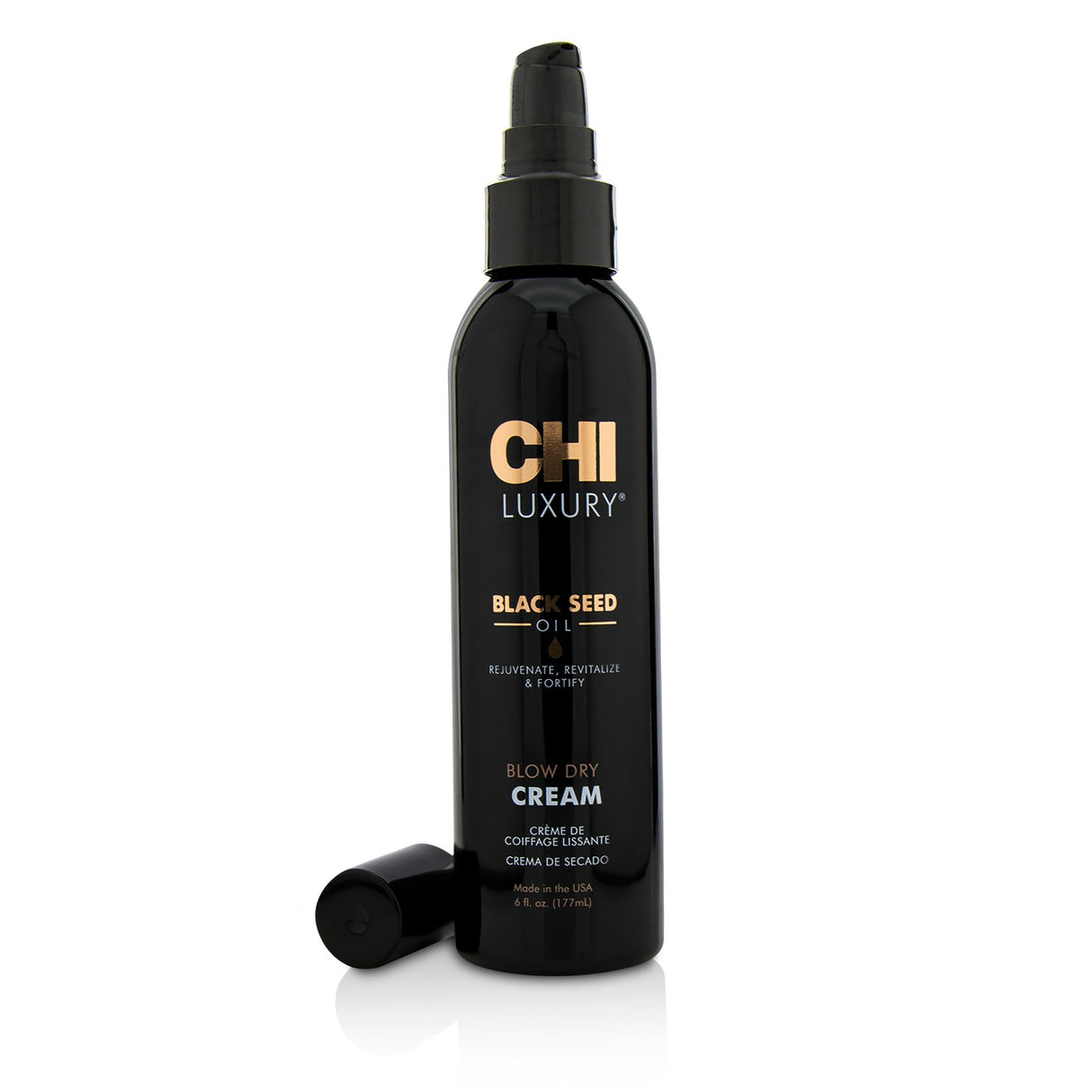 Lightweight Black Seed Oil blow dry cream for sleek, frizz-free hair; hydrates, protects, and adds shine.