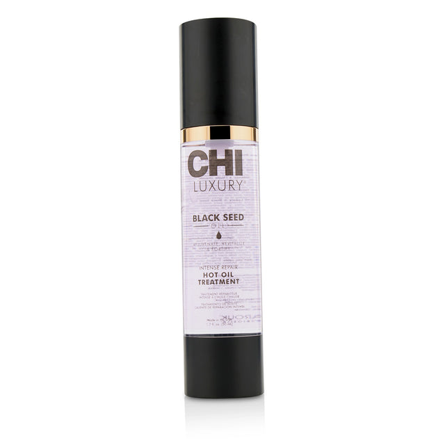 CHI Luxury Black Seed Oil Hot Oil Treatment in a 50ml bottle, designed for deep conditioning and rejuvenating damaged hair.